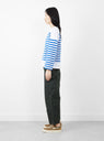 Boat Neck Striped Long Sleeve Tee White/Blue