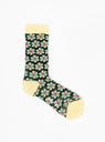 Transparent sock with blue, red and yellow flowers 