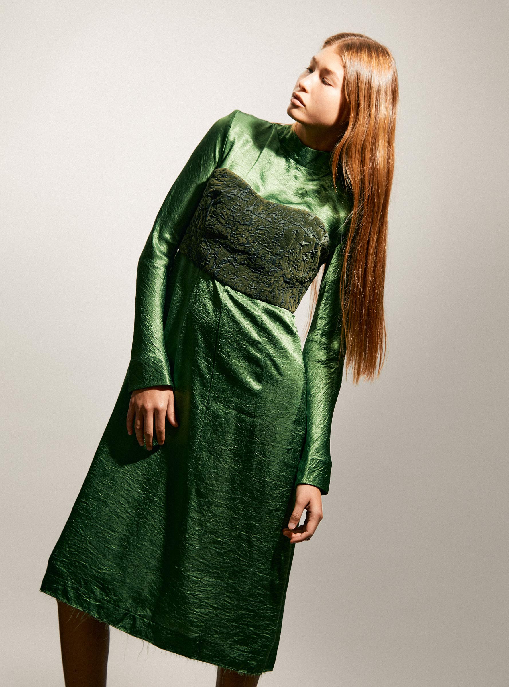 Crushed Satin Dress Light Green by TOGA PULLA | Couverture & The Garbstore Crushed Satin Dress Light Green by TOGA PULLA | Couverture & The Garbstore