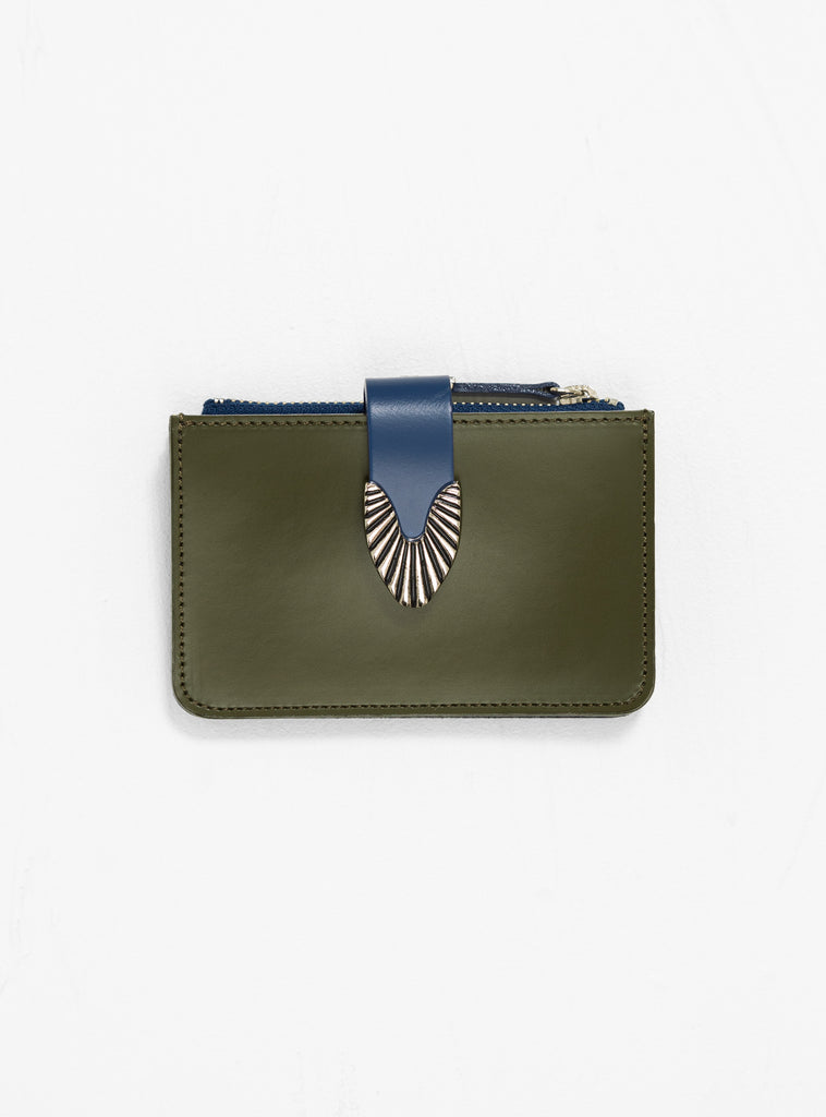 Small Leather Wallet Khaki & Blue