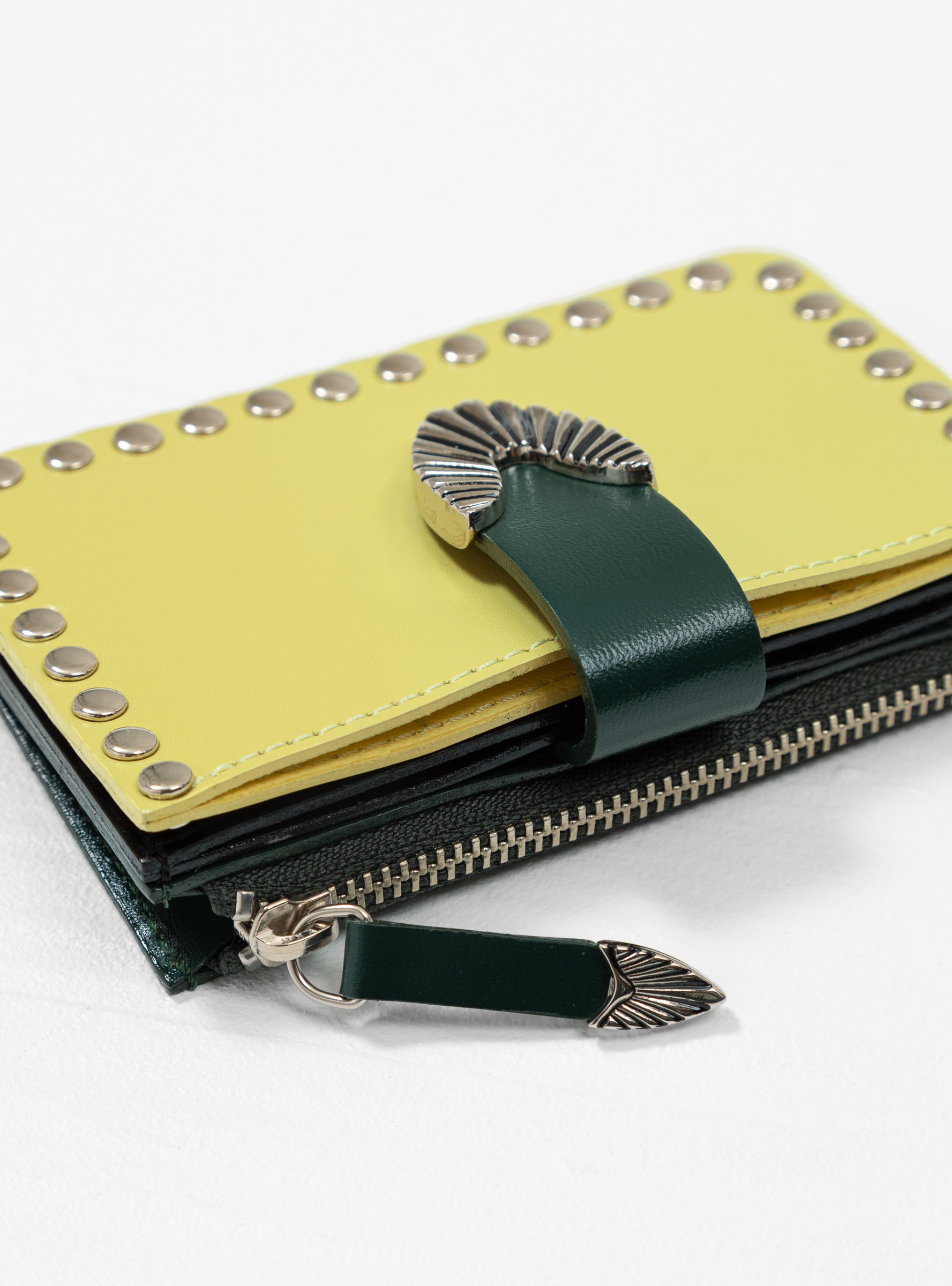 Studs Small Leather Wallet Yellow & Green