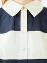 Silk Dupion Rugby Shirt Ivory & Ink Blue Stripe