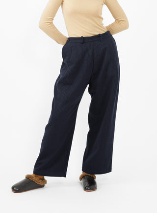 Georgia Wool Trousers Navy & Ecru Pinstripe by Cawley | Couverture & The Garbstore