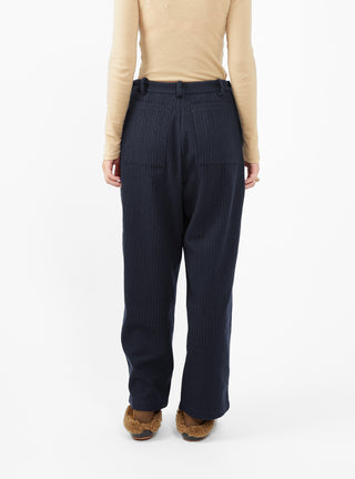 Georgia Wool Trousers Navy & Ecru Pinstripe by Cawley | Couverture & The Garbstore