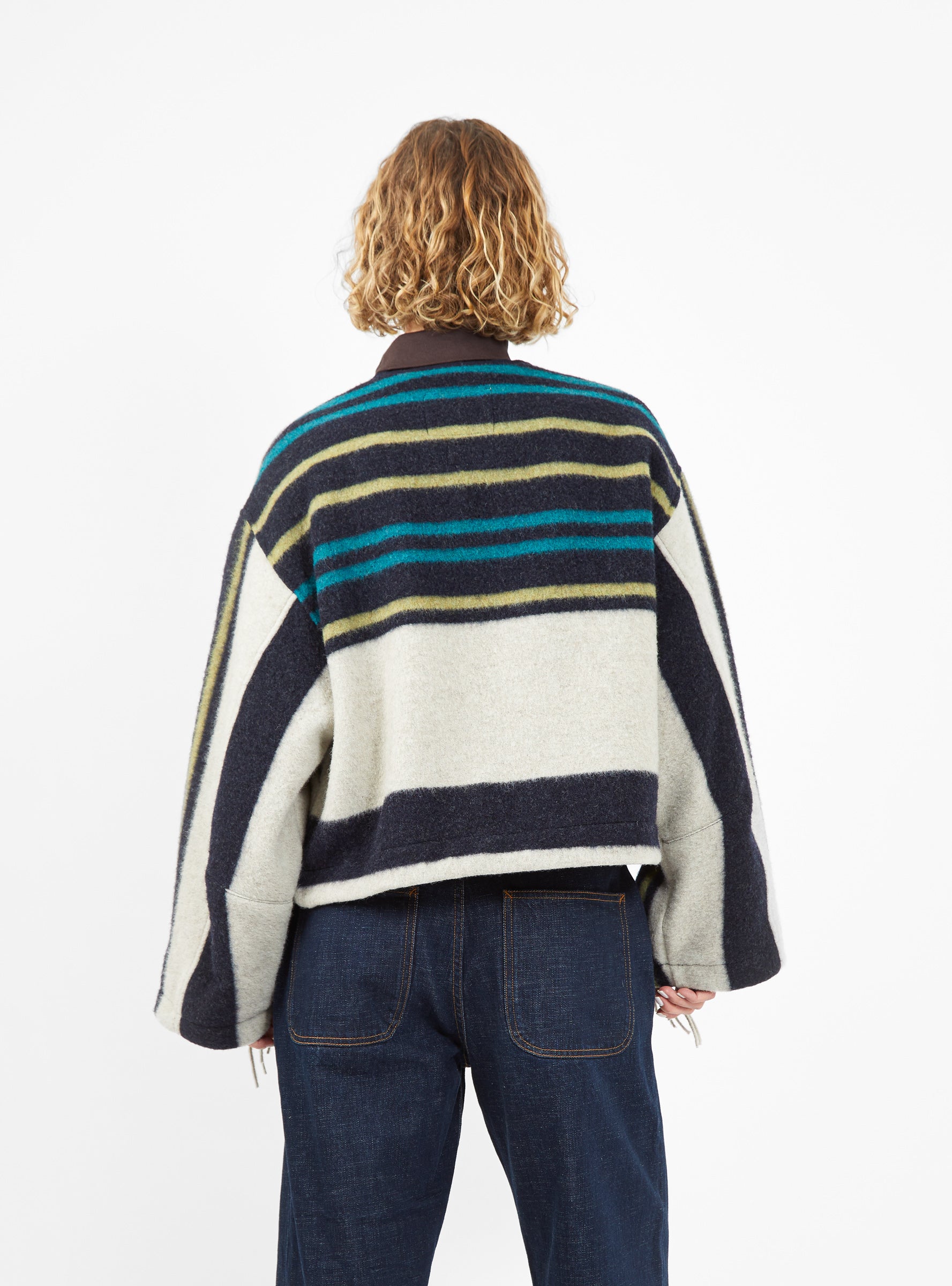 Nuclear Wool Blanket Jacket Beige & Blue Stripe by Girls of Dust