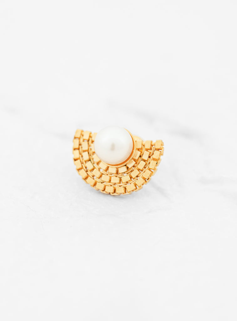 Bow Pearl Gold Plated Silver Single Earring