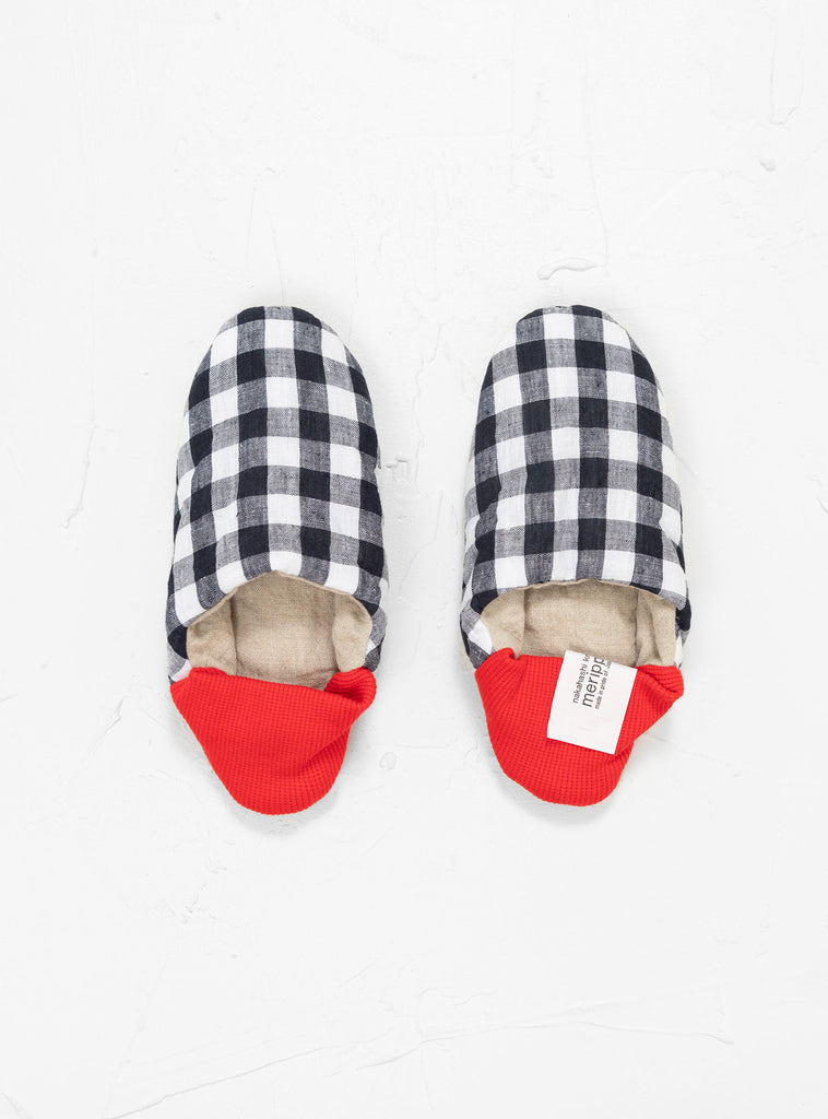 Cozy Linen Black and Orange Gingham Slippers by Merippa | Couverture & The Garbstore
