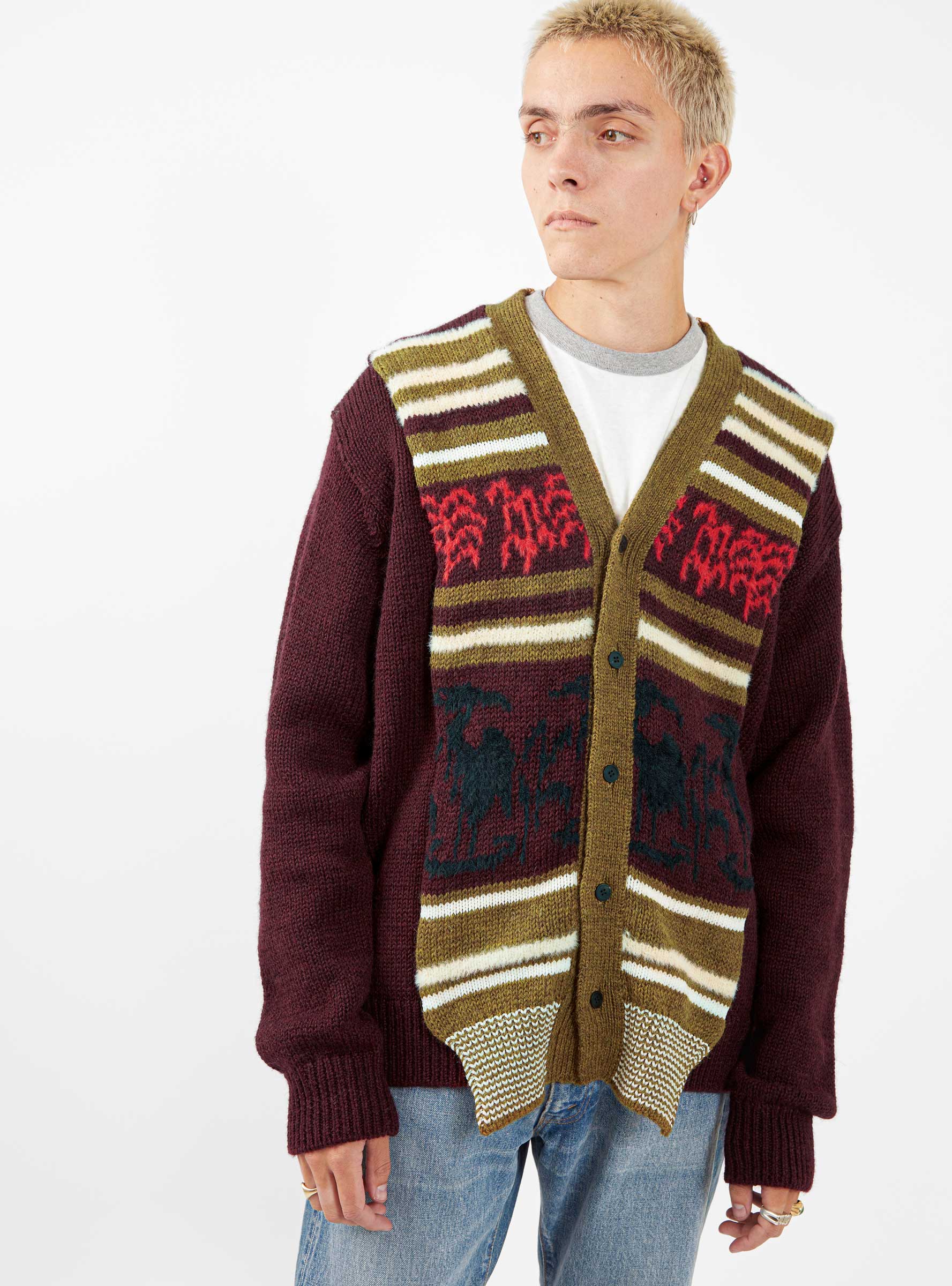 Wool Jacquard Knit Cardigan Dark Red by TOGA VIRILIS | Couverture