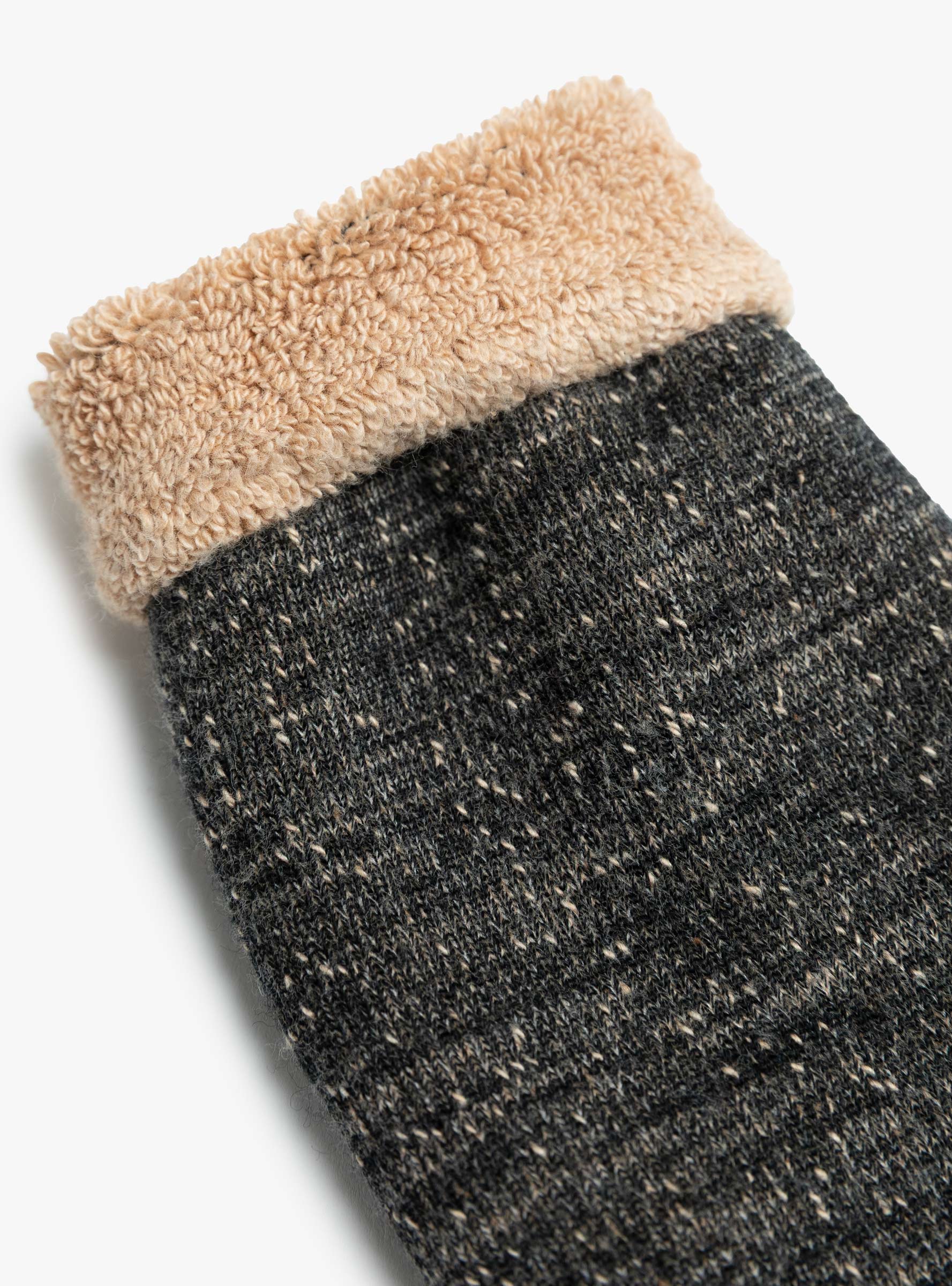 Double Face Merino Wool Crew Socks Black & Brown ROTOTO (fabric detail) at Couverture & The Garbstore