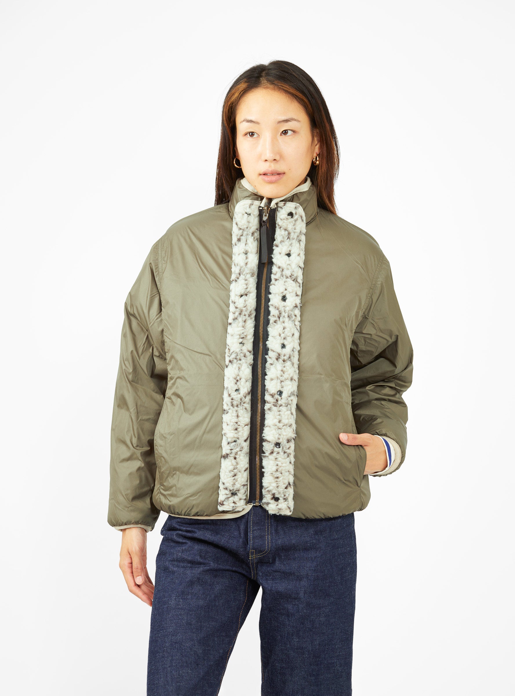Do-Gi Sashiko Boa Fleece Reversible Jacket Ecru by Kapital