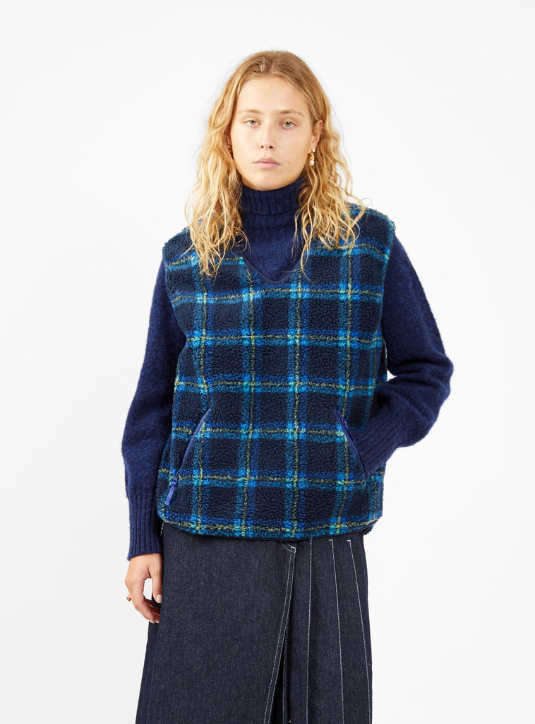 Jacquard Boa Vest Navy Check by BEAMS BOY | Couverture & The Garbstore