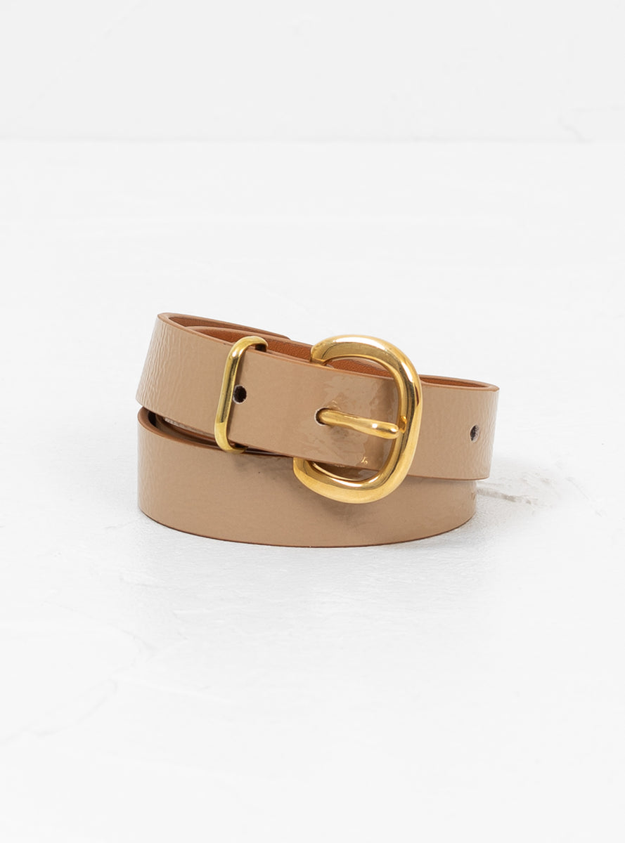 Thin Estate Crinkle Patent Belt Tan by Rachel Comey  display picture 2