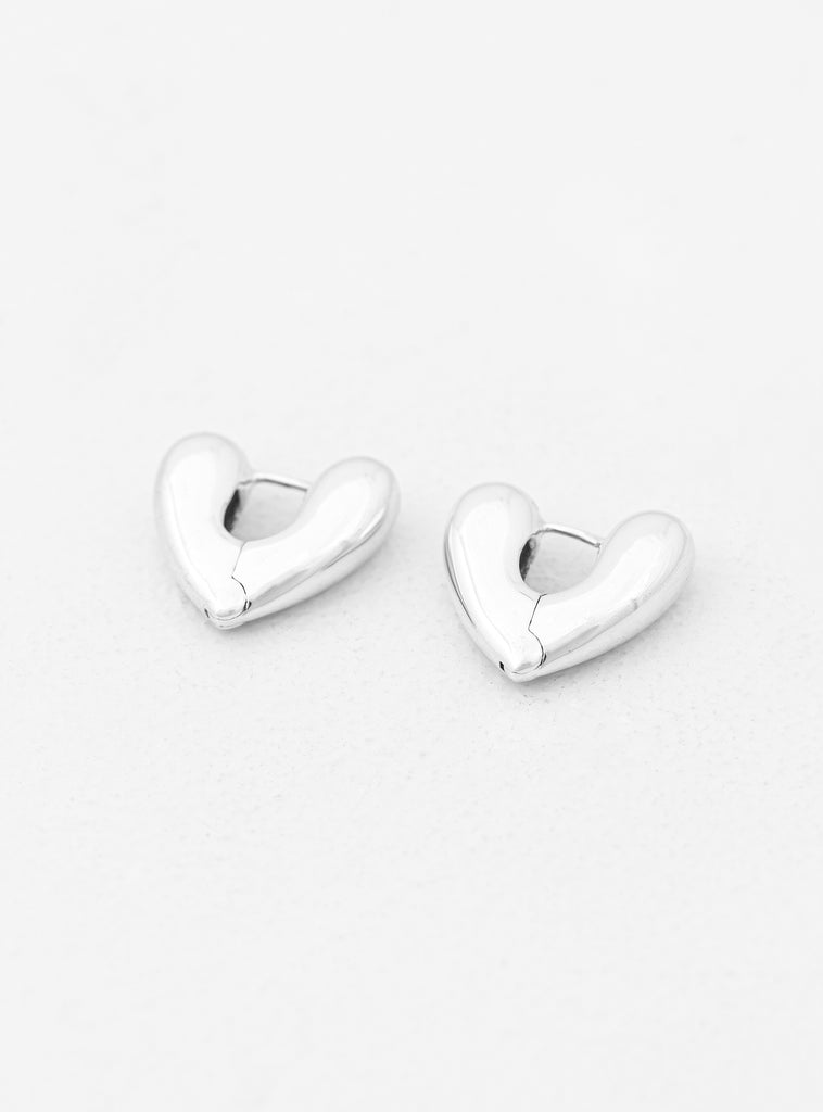 Small Heart Silver Hoop Earrings