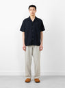 Open Collar Panama Shirt Navy nanamica on model 