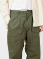 Alfonso Fatigue Pant Olive At Couverture & The Garbstore By Pilgrim Surf + Supply Close up Model Shot