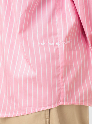 logo striped shirt pink up close 