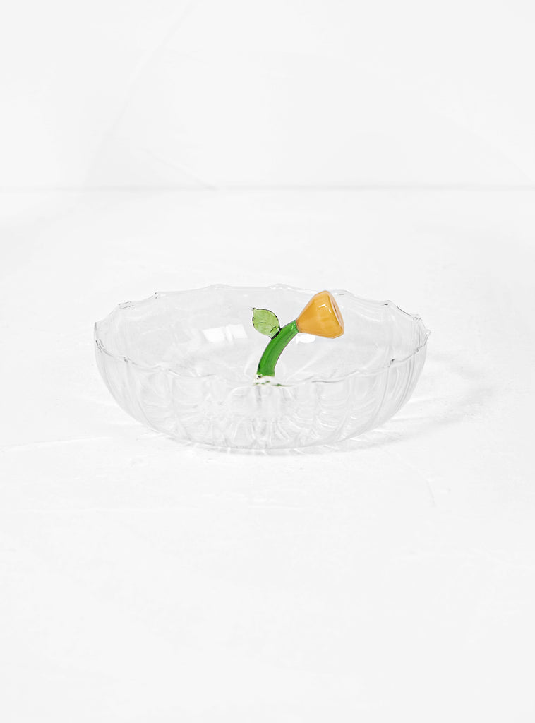 Amber Flower Saucer, glass with flower, Ichendorf Milano 