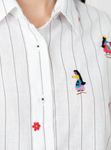 Mujeres Hand-Embroidered Shirt Multi on model up close 