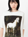 Classic T-Shirt White Horse Anntian on model up close 