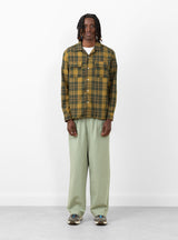 Long Sleeve Camp Collar Olive Plaid Brother Brother on model 