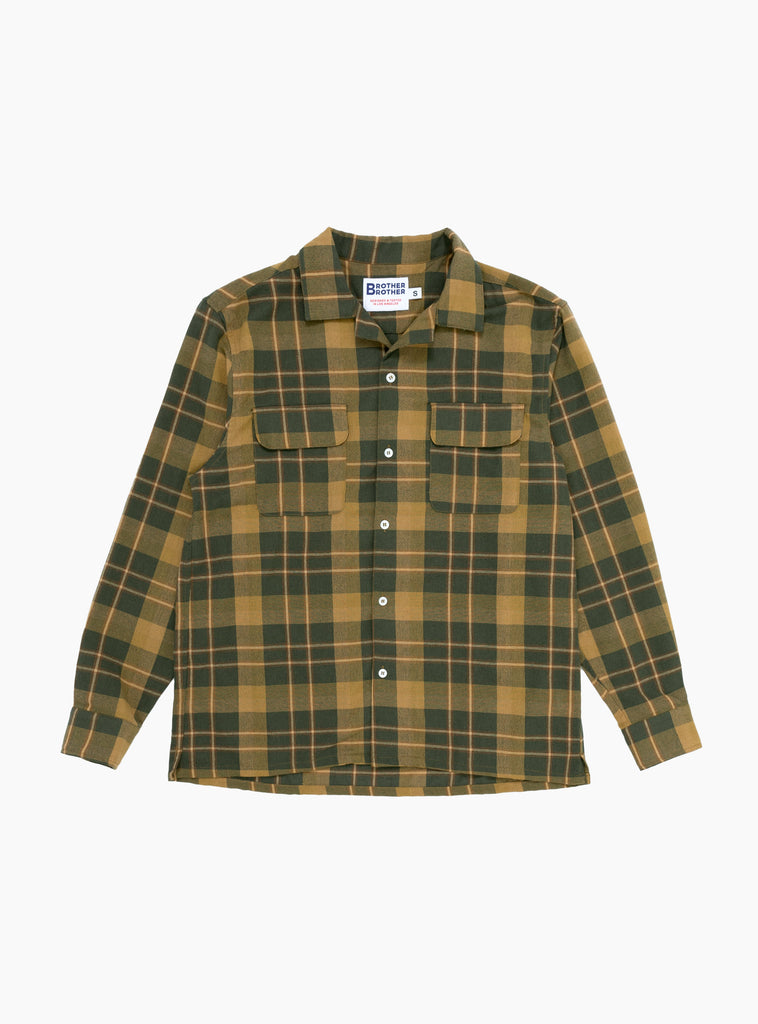 Long Sleeve Camp Collar Olive Plaid Brother Brother