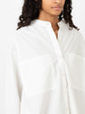 Mock Collar Button Down Off White Modern Weaving close up 