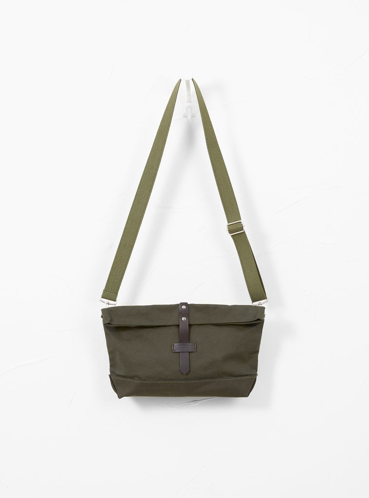 Canvas Travel Shoulder Pouch Olive Heritage Leather At The Garbstore Front Profile
