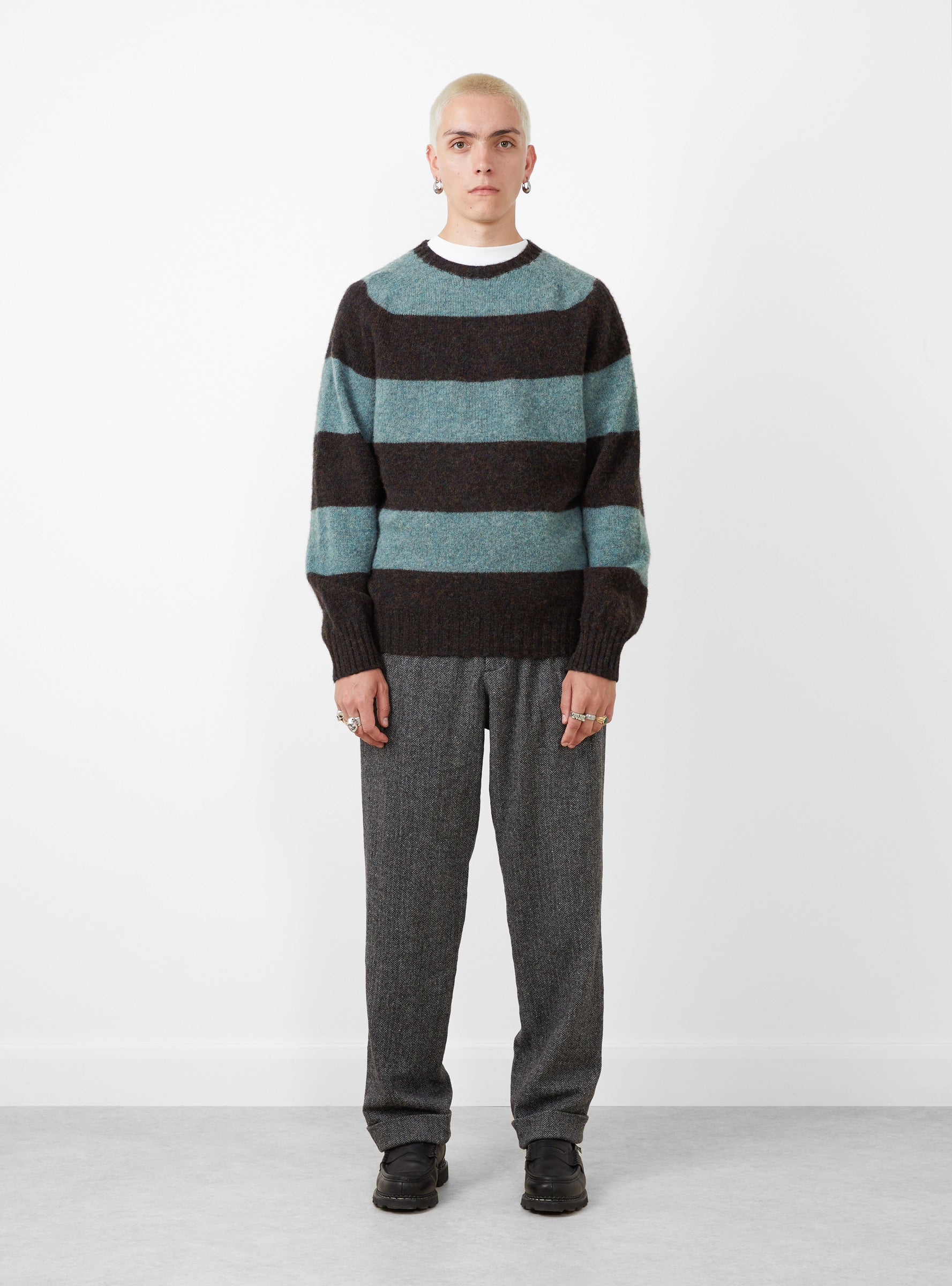 x The Garbstore Suedehead Stripe Jumper Midnight Graphite Green