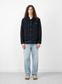 Max Trucker Jacket Navy by Pilgrim Surf + Supply at Couverture and The Garbstore on model 
