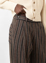 Japanese Boucle Striped Wool Georgia Trouser Brown Charcoal by Cawley at Couverture and The Garbstore close up