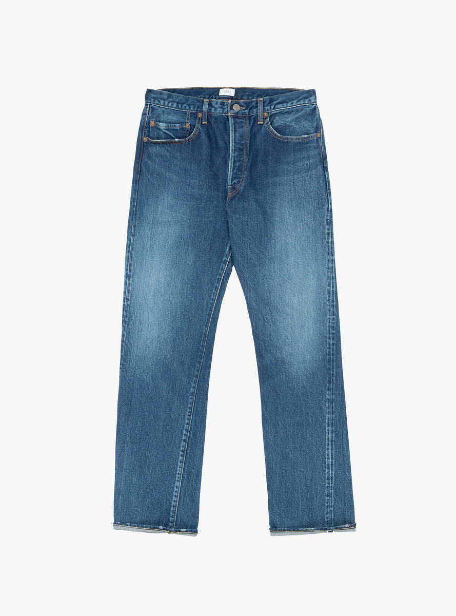 Straight 5 Pocket Pants Medium Dark Blue Damage by CIOTA