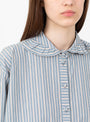 Japanese Striped Cotton Brookes Shirt by Cawley in Blue, Brown and Natural
Model Close-up