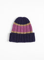 Hand Knit Beanie Navy & Purple by Sublime at Couverture & The Garbstore
Front