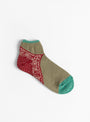 W 96 Yarns Paisley Bandana Heel Ankle Socks Khaki and Red by Kapital at Couverture & The Garbstore Front 
