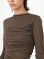 Gaia Long Sleeve Top Maroon Khaki from Soeur at Couverture & The Garbstore model close up 