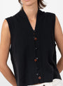 Merino Wool Waistcoat Black from Cordera at Couverture & The Garbstore 
Model close up 