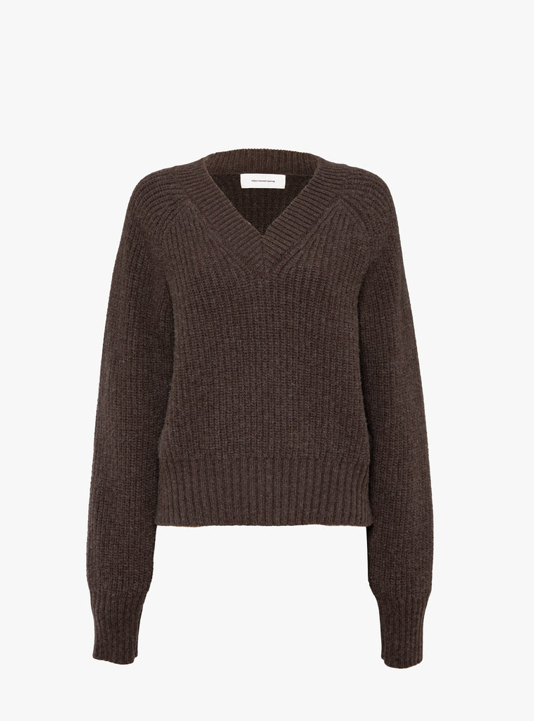 Plaza V-Neck Jumper Dark Brown by mfpen at Couverture & The Garbstore ghost