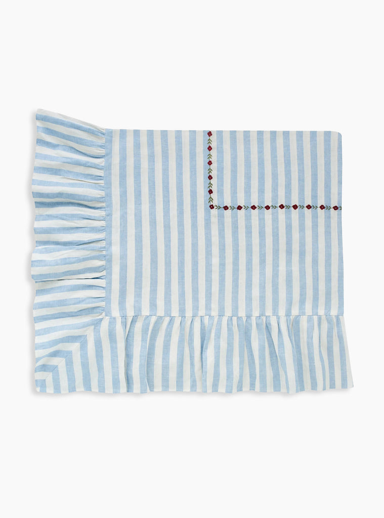 The Candy Stripe Embroidered Tablecloth from Projektityyny at Couverture & The Garbstore
front 