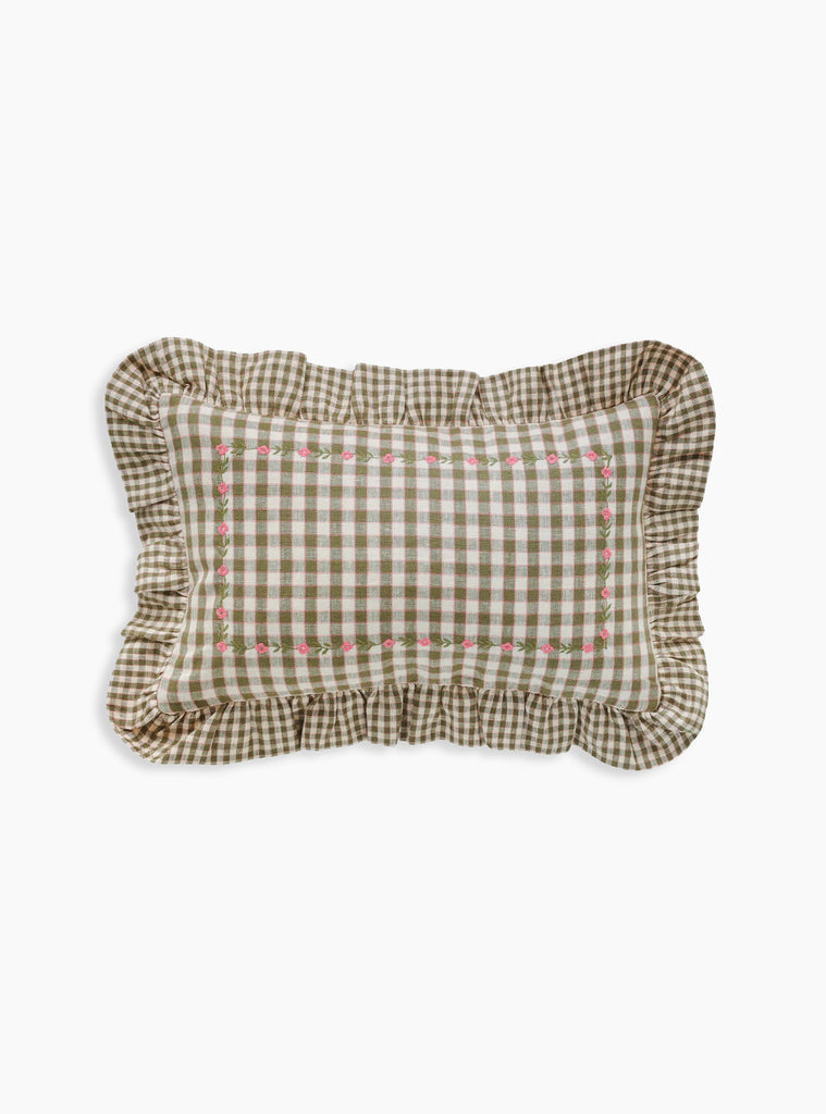 Gingham Frill emboidered Cushion
