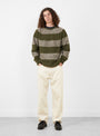 Suedehead Stripe Crew Knit Green and Brown from YMC at Couverture & The Garbstore model front 