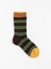 Wool Bouclette Socks in Green and Black Striped from Bonne Maison at Couverture & The Garbstore Front 