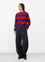 Jets Stripe Knit Blue and Red From YMC at Couverture & The Garbstore Model Front