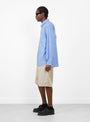 The Regular Collar Shirt comes in Blue Stripe at Couverture & The Garbstore
model side