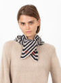 C25 Embroidered Triangle Scarf Black and Beige Stripe
