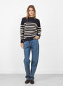 C25 Nimbus Cropped Crew Neck Jumper Black and Beige Stripe from Himalayan Cashmere at Couverture & The Garbstore Model Front