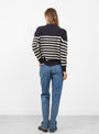 C25 Nimbus Cropped Crew Neck Jumper Black and Beige Stripe from Himalayan Cashmere at Couverture & The Garbstore Model Back