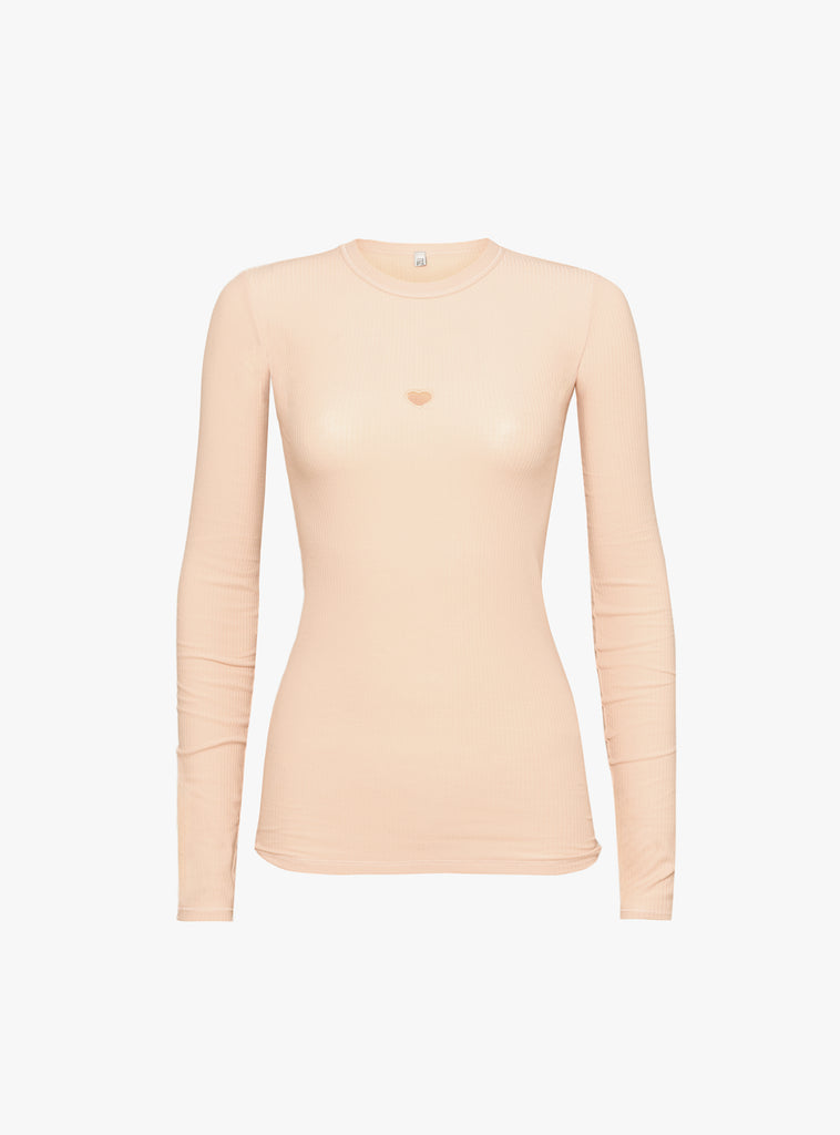 Heart Long Sleeve Tee Tin Beige from Baserange at Couverture & The Garbstore 
front 