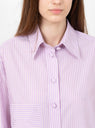 Japanese Cotton Stripe June Shirt Lilac from Cawley at Couverture & The Garbstore
model collar 