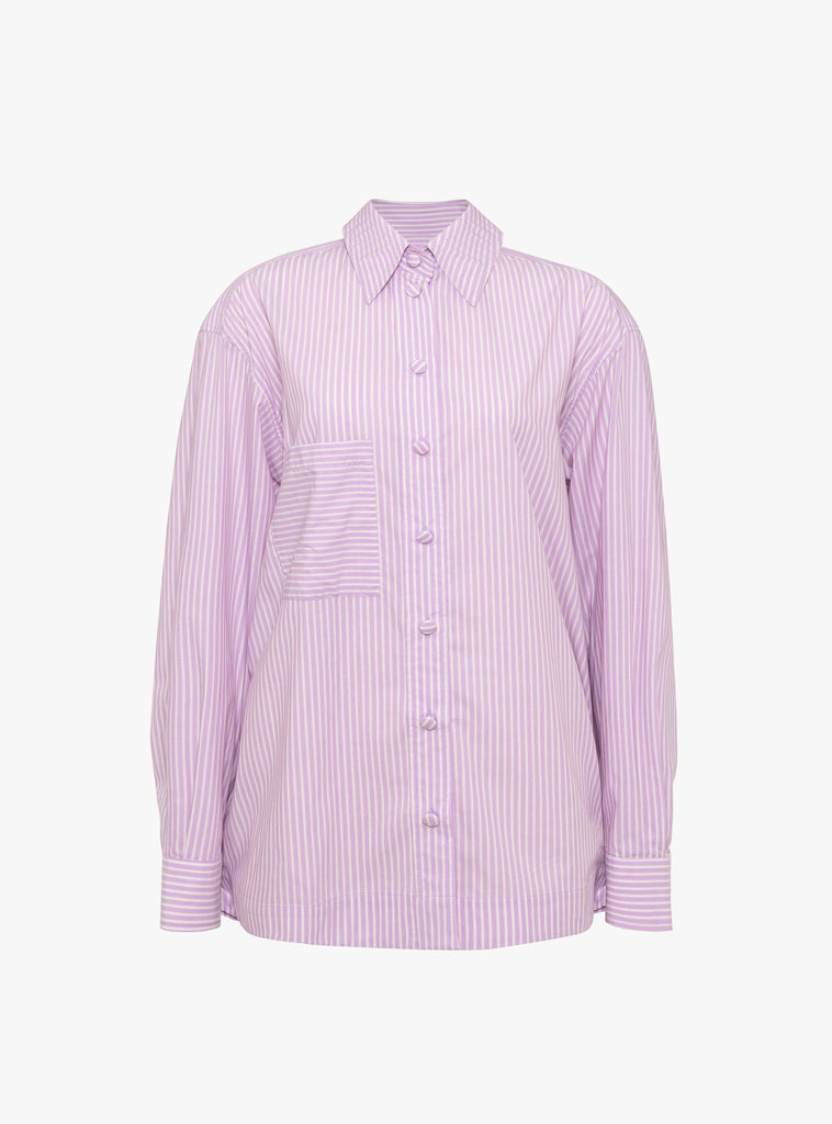 Japanese Cotton Stripe June Shirt Lilac from Cawley at Couverture & The Garbstore
front 