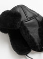 Leather Back Straight Trapper Hair Sheepskin Cap Black from Cawley front 